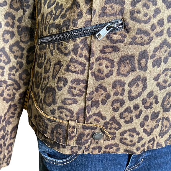 FATE AND FORTUNE Leopard Jacket Cheetah Print Zipper Moto Brown Womens Medium - Picture 5 of 10